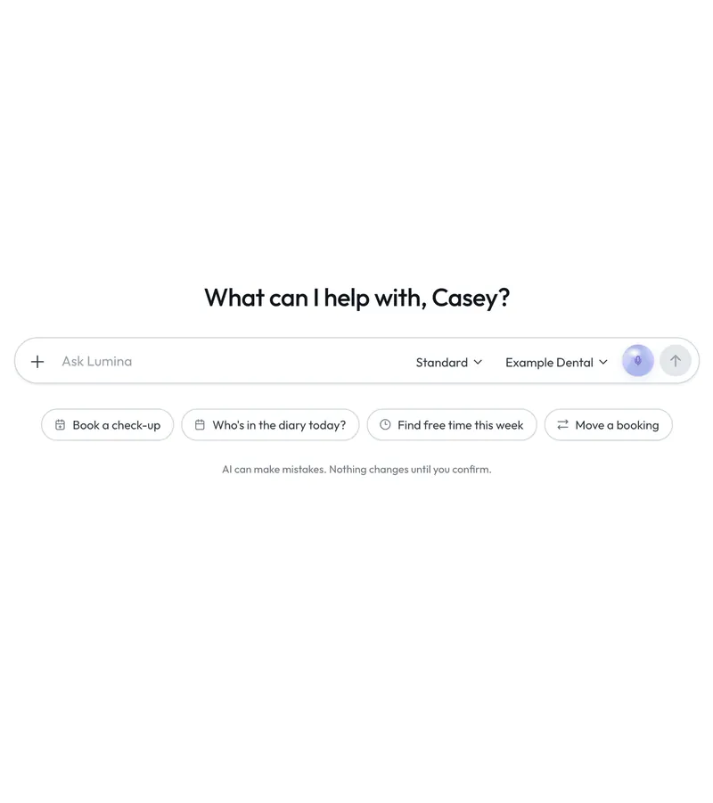 The chat app on a new chat, with the greeting, the message box and four suggestions.